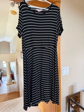 LuLaRoe Black and White Striped Midi Dress